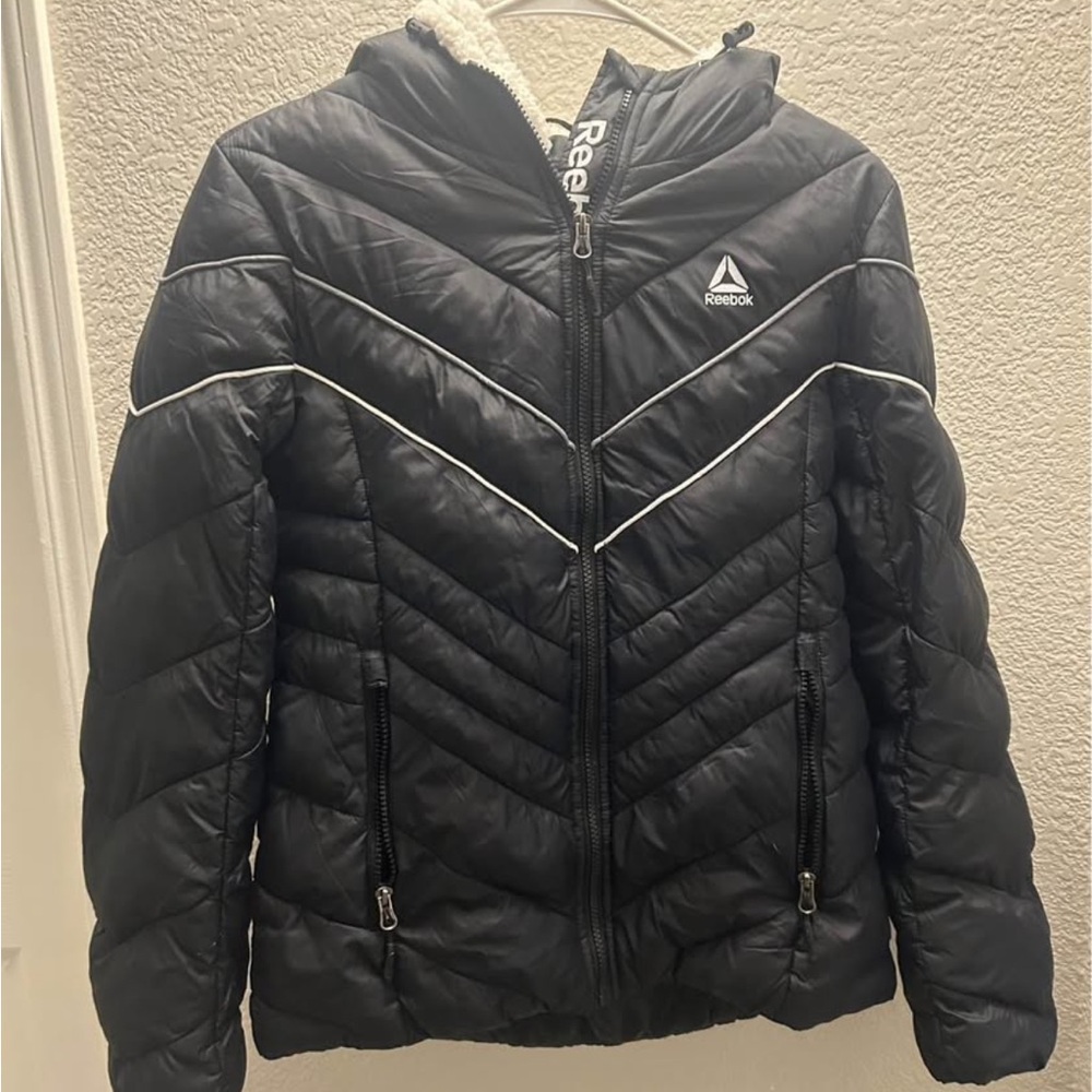 Reebok Black Quilted Jacket with White Accents